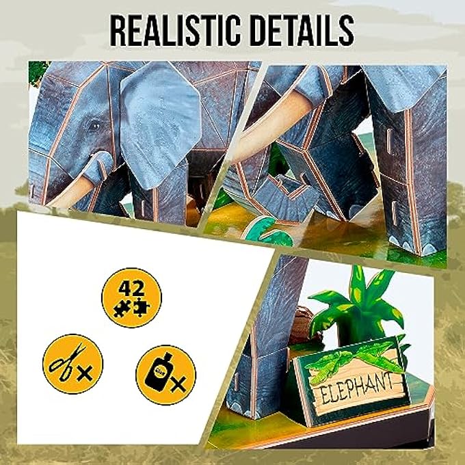 3D PUZZLE CHILDREN ELEPHANT - MOCKUPS TO ASSEMBLE CHILDREN AND ADULTS | PUZZLE 5 YEARS OR OVER | 3D PUZZLES | 42 PIECES | PUZZLE 3D ADULTS | GIFTS FOR CHILDREN - Image 3